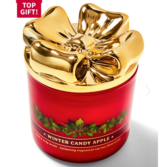 Bath and Body Works Bow lid 3 wick candle Winter Candy Apple - Picture 1 of 1